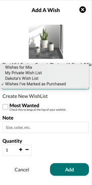 Selecting a Wishlist